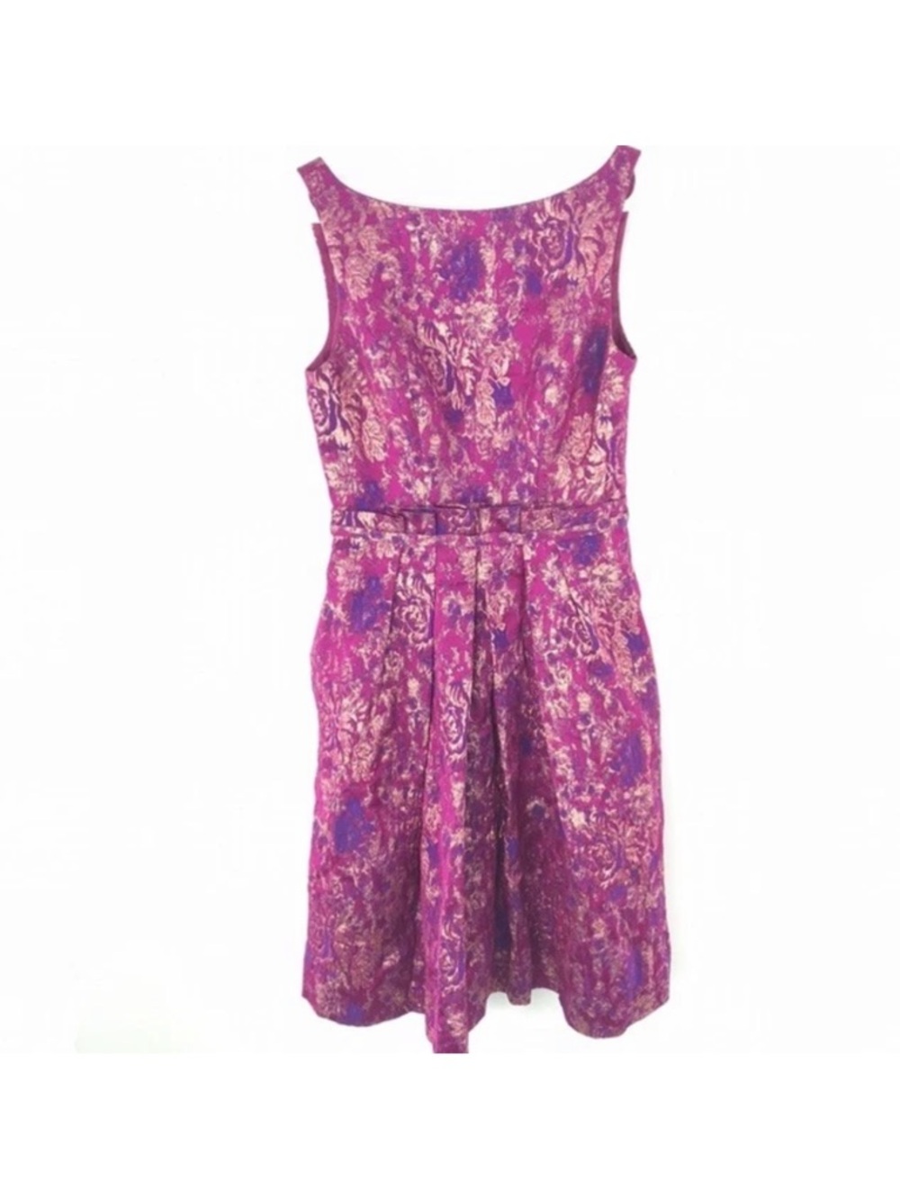 Theia Metallic Fuchsia and Purple Floral Jacquard Midi Dress Size 4